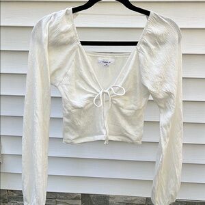 O'Neill white Tie Front Puff Sleeve Crop Top